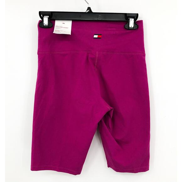 TOMMY HILFIGER SPORT Womens Bike Shorts Small Pink High Rise Foldable Waist NWT - Picture 4 of 10